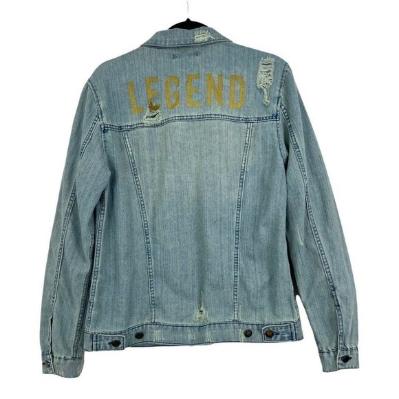Elwood Mens Size Medium Distressed Legend Graphic Denim Trucker Jacket - Picture 5 of 7